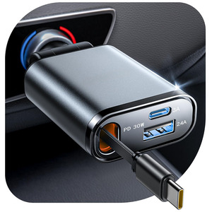 57W per <span class=keywords><strong>iPhone</strong></span> 17 Pro Max caricatore per auto retrattile <span class=keywords><strong>USB</strong></span> <span class=keywords><strong>C</strong></span> ricarica rapida tipo <span class=keywords><strong>C</strong></span> caricatore per telefono per auto adattatore per Samsung S25 S24 - Product Image 1