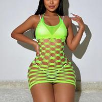 Robe de lingerie sexy en résille à découpes pour femme, nuisette érotique sans entrejambe, vente en gros