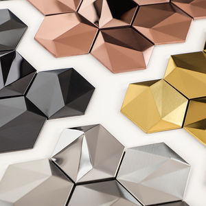 3D <strong>Pattern</strong> Golden <strong>Hexagon</strong> Luxury Style Stainless Steel Metal Mosaic Peel and Stick Adhesive Wall Tiles for Hotel - Product Image 5