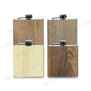 Natural Wood Bark Vintage Hip Flask Reusable Portable Stainless Steel Wine Whiskey Flask For Whiskey