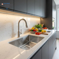 Évier de cuisine rectangulaire en acier inoxydable brossé fait main à encastrer 440x380mm avec un seul bac, sans robinet inclus