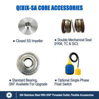 Pompe submersible mini Q(D)X-SA 304 SS basse pression OEM 10 bars, sortie filetée, eau propre, impeller fermé