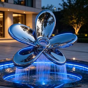 Escultura Romántica Acuática de Acero Inoxidable con Formas de Corazón, Diamante y Pétalos Abstractos para Hoteles y Plazas Emblemáticas - Product Image 1