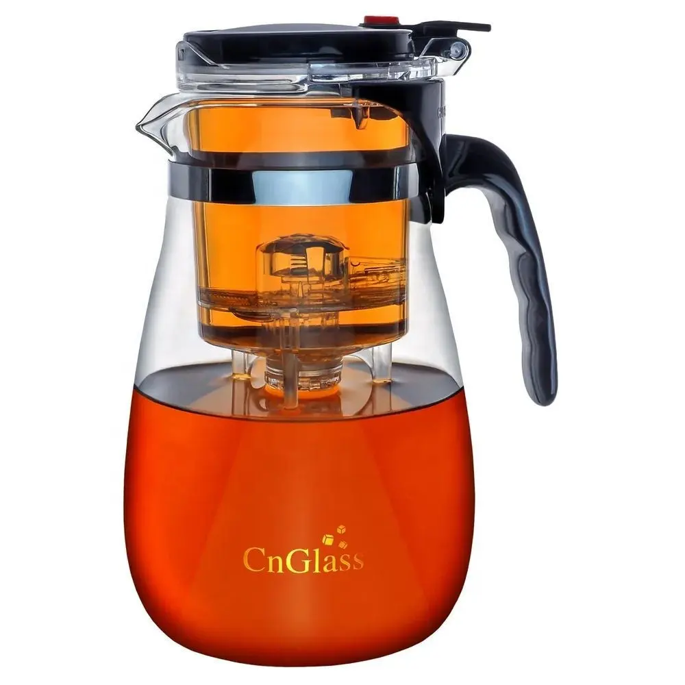 CnGlass Glass Coffee Pot Heat Resistant Glass Tea Cup Borosilicate Press Button Glass Teapot With Removable Infuser