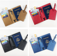 Logo personnalisé en relief en cuir PU RFID passeport couverture porte-carte voyage passeport couverture et étiquette de bagage ensemble porte-passeport