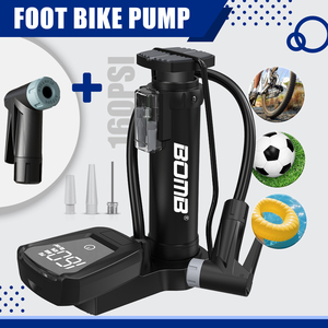 Pompe à pied en acier BOMO, durable, 160 PSI, haute pression, pompe à air pour vélo avec jauge numérique, portable, légère, pour VTT et vélo de route - Product Image 3