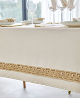 Ensemble de linge de table 2410H avec nappe, serviettes et anneaux de serviette à bordure dorée motif clé grecque pour la salle à manger et les mariages