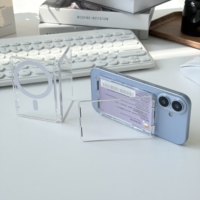 Porte-cartes magnétique à ouverture rabattable pour 2 cartes, motif personnalisé transparent, LOGO, support de téléphone vertical/horizontal, accessoires pour téléphone