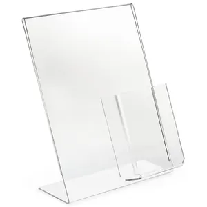 8.5 x 11 Sign Frame with Business Card Pocket Slant Back Acrylic Sign Holder L Shape