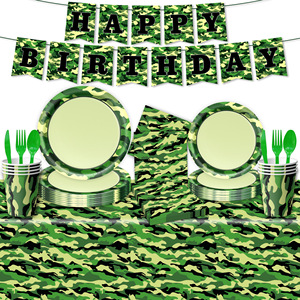 Artículos de Fiesta de Camuflaje, Vajilla Militar, Platos para Cena, Platos para Postre, Vasos, Servilletas para Niños, Artículos de Fiesta de Caza y Militar - Product Image 1