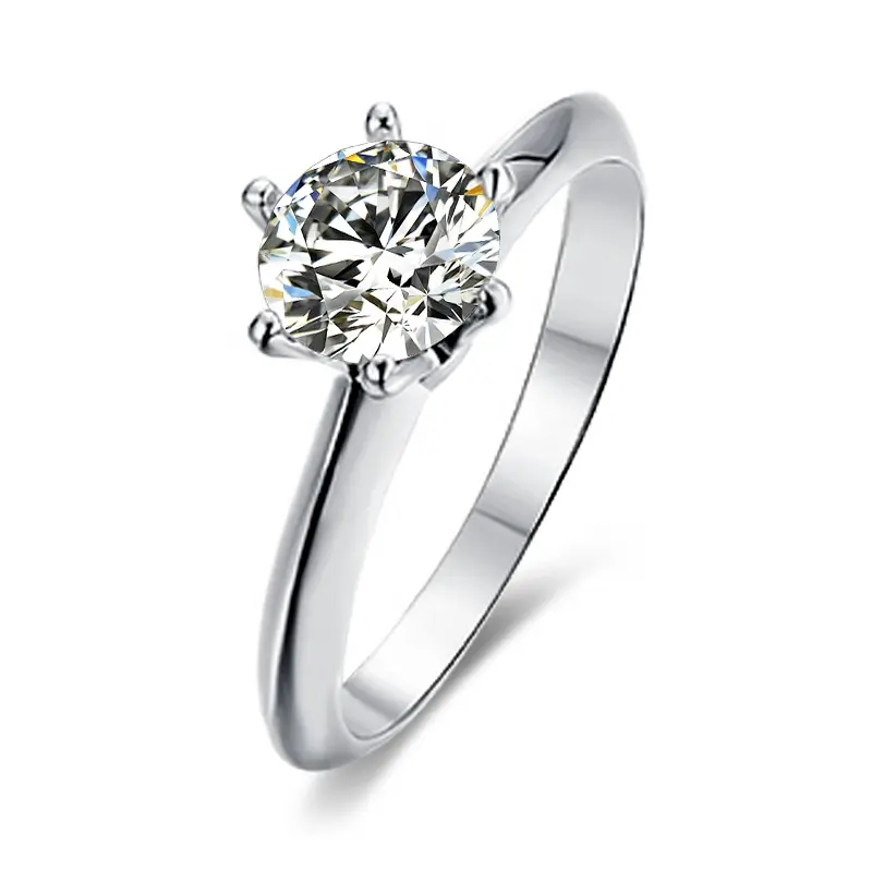 좋은 품질 도금 로듐 맞춤형 로고 스털링 실버 925 쥬얼리 약혼 반지 라운드 Moissanite 다이아몬드 여성 반지