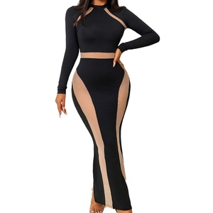 Robe midi décontractée noire élégante et sexy pour femme, tricotée, à manches longues, coupe droite, de haute qualité, personnalisable OEM, pour l'été - Product Image 2