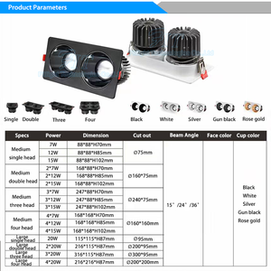 Downlight LED Cuadrado Moderno Ce Rohs 2x12W, Downlights Empotrados Rectangulares de Aluminio Ajustables para Hoteles IP44 con Rejilla - Product Image 2