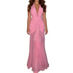 เดรสยาวรัดรูปคอ halter สำหรับผู้หญิง แต่งระบายด้านหลัง ผ้าตาข่าย เหมาะสำหรับงานปาร์ตี้และงานกลางคืน แฟชั่นชุดเดรส - Product Image 3