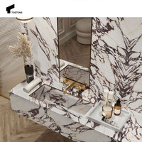 Tostone Luxury Design Rouge Couleur Pierre Naturel Calacatta Viola Marbre Vanité pour Hôtel Moderne Maître Salle de Bains Vanitytop Escalier