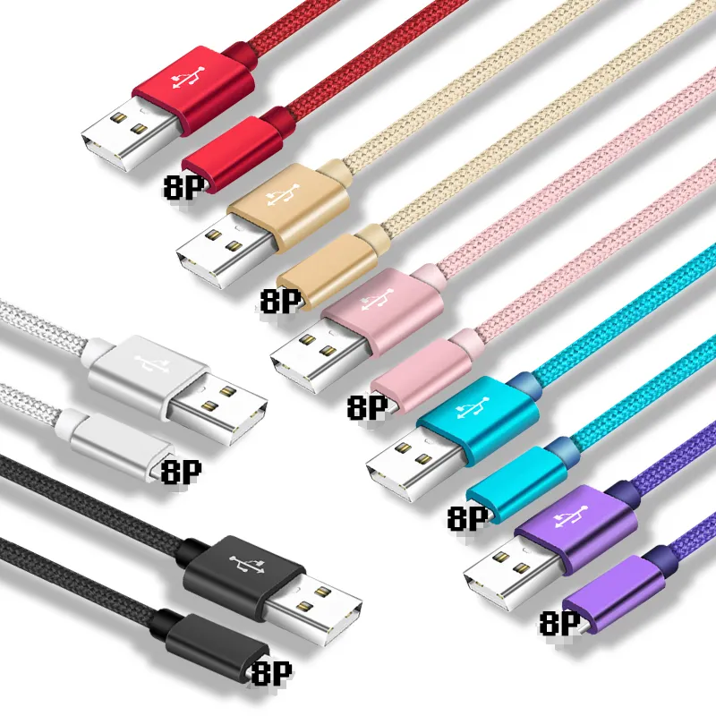 Hot selling Nylon braided Apple USB Data Cable 1m 2m 3m fast charger cable for iPhone 7/8/9/x/12/13 Data USB Charging Cord