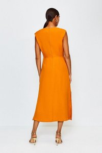 Abiti Casual senza maniche eleganti da <span class=keywords><strong>donna</strong></span> con occhiello a spacco arancione vestito Midi alla moda - Product Image 3