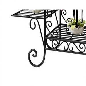 Support à fleurs vintage en métal avec roulettes et trois niveaux pour plantes et fleurs d'intérieur, design rustique, finition thermolaquée - Product Image 6