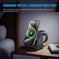 Multifunctionele 15W opvouwbare draadloze telefoonoplader 3-in-1 oplaadstation met klok voor iPhone, Apple Watch, AirPods en Samsung telefoons