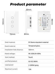 ट्या वाई-फाई स्मार्ट अल्एक्सा संगत सिंगल पोल टच पैनल स्विच rf433 10a 220v ग्लास रिमोट कंट्रोल सार्वभौमिक दीवार स्विच - Product Image 6