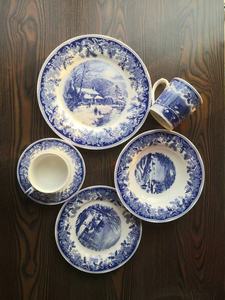 Service d'assiettes en céramique Service de table de luxe à prix réduit Assiette ronde vintage bleue et blanche idyllique européenne classique Italie - Product Image 2