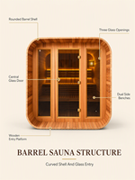 Sauna extérieur moderne en cèdre rouge canadien EnjoySaunas pour 4 personnes, poêle à sauna 6KW, chauffage électrique, verre panoramique, jardin, CE