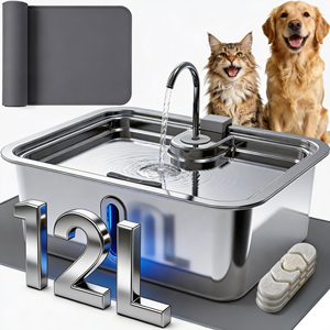 Fontaine à <span class=keywords><strong>eau</strong></span> pour animaux de compagnie professionnelle en acier inoxydable extra large de 12 L, <span class=keywords><strong>distributeur</strong></span> d'<span class=keywords><strong>eau</strong></span> automatique pour chat et <span class=keywords><strong>chien</strong></span>, pour plusieurs animaux de grande taille - Product Image 1