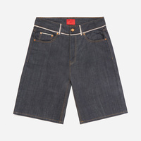 Produsen Pakaian Pria 100% Katun 14.5 Oz Selvedge Id Pocket Button Fly Raw Selvedge Denim Shorts Olive Selvedge Baggy Jort