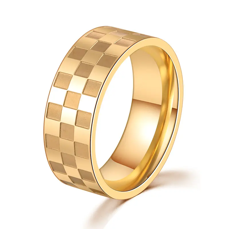 Chinese Style Men&#39;s Checkerboard Ring Stainless Steel Checkered Rings High Quality Casual Jewelry