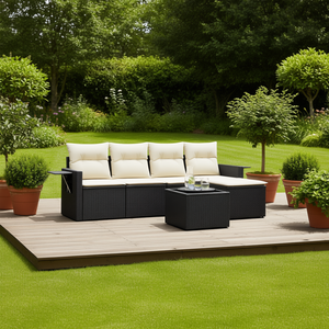 Ensemble de canapés de jardin modulaires 6 pièces en rotin PE noir et crème, mobilier d'extérieur - Product Image 2