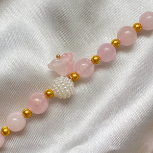 Chaînes de prière personnalisées en or plaqué, perles d'imitation, cristal de quartz rose, croix religieuse, perles de première communion, pour mariage - Product Image 5
