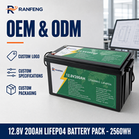 Paket Baterai LiFePO4 RANFENG 12.8V 200Ah 2560Wh Grosir, Dapat Diisi Ulang 3000 Siklus untuk Sistem Penyimpanan Tenaga Surya