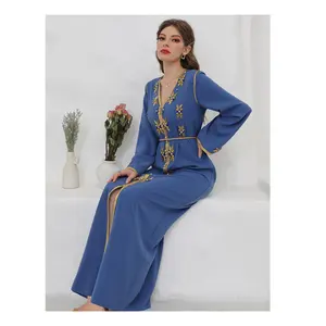SIPO Habaya Muslim Islamic Clothing Casual Dresses Party dresses Dubai Arabe V-Neck Slim Beadings Flowers Pattern Burkha