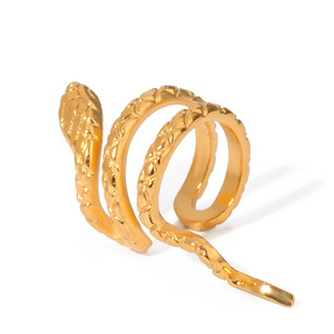 Pendientes de aro de acero inoxidable dorado martillado con forma de serpiente para fiestas, joyería de moda. - Product Image 1