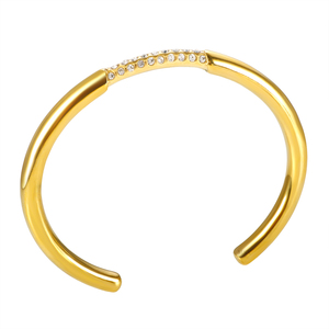 <span class=keywords><strong>Bracelet</strong></span> manchette incrusté de strass vert Simple <span class=keywords><strong>Bracelet</strong></span> étanche en acier inoxydable plaqué <span class=keywords><strong>or</strong></span> <span class=keywords><strong>18</strong></span> <span class=keywords><strong>carats</strong></span> pour femmes bijoux - Product Image 1