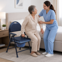 Chaise de toilette pliante avec coussin amovible, dossier et accoudoirs rembourrés, pour personnes âgées et handicapées, soins de salle de bain