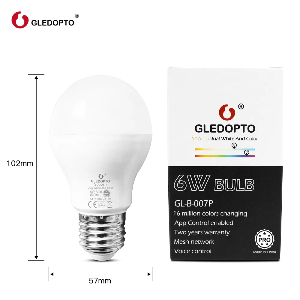 6W RGB+CCT Bulb Pro compatible with Zigbee 3.0 and 2.4G RF Supports Philips Hub, Smart things and Tuya