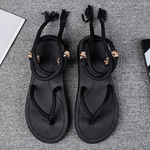 Sandalias con Tira en el Tobillo para Hombre, Cuero Genuino, Punta Abierta, Suela de Goma Antideslizante, Estilo Casual, Diseño Sólido con Logotipo Grabado - Product Image 3