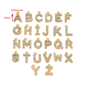 5個/袋 ステンレススチール製 10mm 英字アルファベットチャーム ダイヤモンドペンダント ネックレス ブレスレット ピアス アンクレット用パーツ - Product Image 5