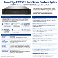 Serveur Rack Barebone Dell PowerEdge R7625 2U, Système AMD EPYC Double Socket 12LFF 24SFF, Plateforme de Stockage d'Entreprise