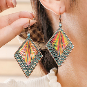 Bohemian Copper Alloy <b>Drop</b> Earrings Geometric Thread Wrapped Women's Party Jewelry Antiqued <b>Bronze</b> Plated Fashion Dangle - Product Image 2
