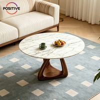 Table basse en noyer et table basse moderne en bois, table ronde élégante en marbre, design minimaliste, meubles élégants pour le salon