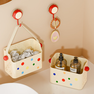 Wall Mounted Storage Bin With Dots Pattern For Bathroom Cosmetics And Face Masks Rectangle No Lid - Product Image 2