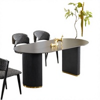 Table à manger moderne minimaliste OKAY, en pierre frittée céramique, base en métal imperméable, rectangulaire, 6 places, meubles pour villa et hôtel