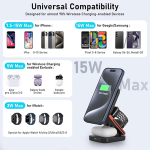 Nuevo portátil de viaje 15W plegable 3 en 1 soporte de cargador rápido inalámbrico soporte de cargador de teléfono cargador inalámbrico plegable - Product Image 4