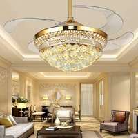 Ventilateurs de plafond LED à moteur DC de style européen moderne de 42 pouces avec lumières, 6 vitesses, design en cristal pour chambre à coucher