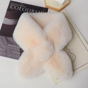 Enfants adultes femmes hiver automne peluche fausse fourrure de lapin épaissir doux croix nœuds papillon duveteux couleur unie écharpe - Product Image 6