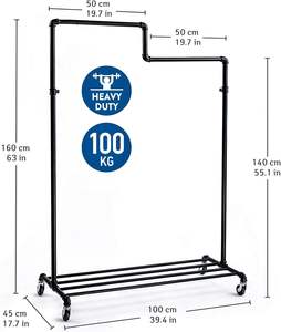 <span class=keywords><strong>Perchero</strong></span> de servicio pesado con Zapatero Percha de pie robusta con ruedas Diseño industrial Burro que soporta hasta 100 kg - Product Image 2