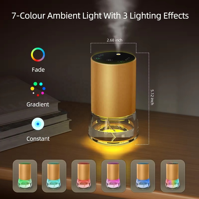 Waterless Scent Aroma Diffuser RGB Light Portable Nebulizing Essential Oil Diffuser 100ml Battery Powered Metal Home Use