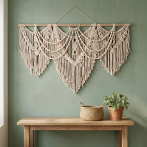 Tapiz de Pared de Macramé Bohemio, Tapiz de Algodón de Forma Irregular Hecho a Mano, Adorno Decorativo para Pared - Product Image 2